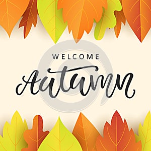 Welcome autumn banner template with bright colorful fall leaves