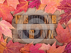 Welcome Autumn Wooden Lettering and Colorful Leaf Border