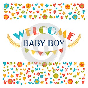 Welcome baby boy. Baby boy shower card. Announcement card. Baby