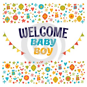 Welcome baby boy. Baby boy shower card. Baby boy arrival postcard. Baby shower greeting card