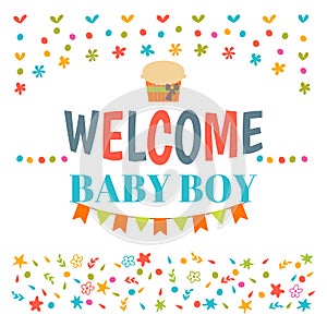Welcome baby boy shower card. Arrival card. Announcement card. C