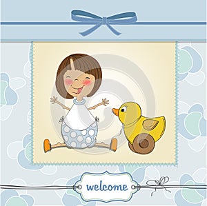 Welcome baby card with girl