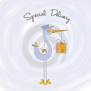 Welcome baby card with stork