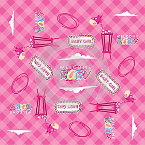 WELCOME BABY GIRL SEAMLESS PATTERN