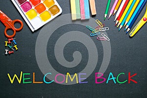 Welcome back colorful chalk text