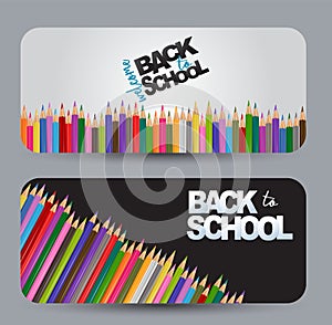 Welcome back to school banner set background with a pile of colorful pencils. Header for website, magazine, advertisement, sale