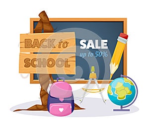 Welcome back to school blackboard with character elements