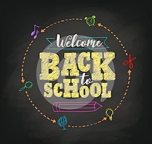 Welcome back to school concept vector design with writing in blackboard