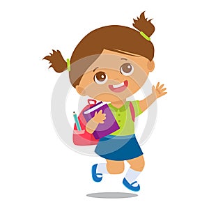 Welcome Back To School. Cute School Girl With Book And Schoolbag.