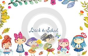 Welcome back to school, Cute watercolor school kids