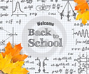 Welcome back to school with formula in notebook.