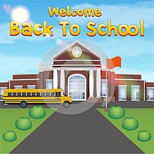 Welcome back to school with front school building