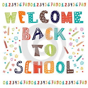 Welcome back to school. Greeting card. Back to school design