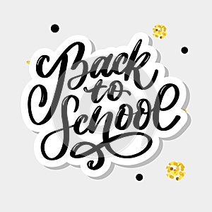 Welcome back to school hand brush lettering, on notepad crumpled paper background, with black thick backdrop. Vector illustration