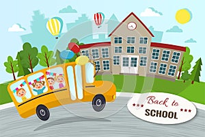 Welcome back to school illustration. School and school bu