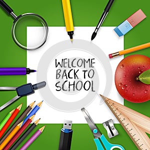 Welcome Back to school template with schools supplies