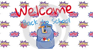 Welcome back to school text and bag pack icon against white background