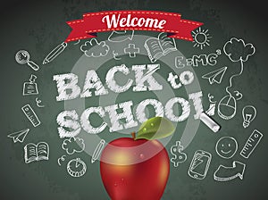 Welcome back to school with text on chalkboard