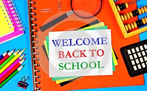 Welcome back to school. A text inscription in a textbook, an opportunity to learn new knowledge and get an education.
