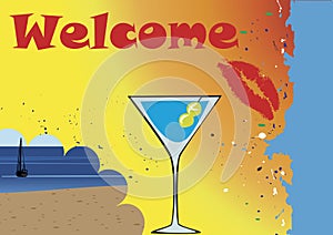 Welcome banner with drink and red lips