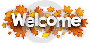 Welcome banner with orange leaves.