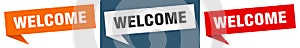 welcome banner. welcome speech bubble label set.