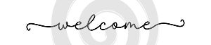 WELCOME. Black vector line calligraphy banner.