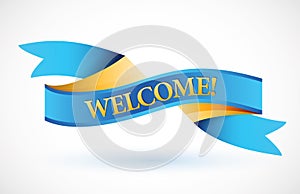 Welcome blue waving ribbon banner