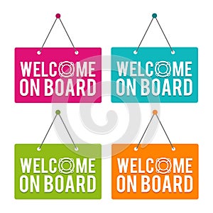 Welcome on Board hanging Door Sign. Eps10 Vector.