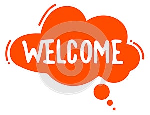 Welcome chat message sticker. Comic speech cloud