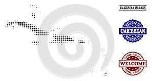 Welcome Composition of Halftone Map of Caribbean Islands and Distress Seals