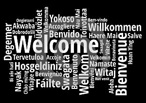 Welcome in different languages wordcloud vector