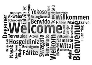 Welcome in different languages wordcloud vector