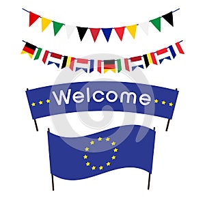 Welcome flag and banner of the European Union, festive flags