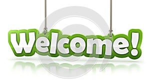 Welcome! green word text on white background