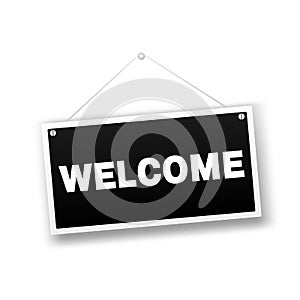 Welcome hanging sign isolated on white wall