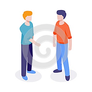 Welcome isometric characters. Isometric 3d flat design vector people trendy colors concept for web site and application design and