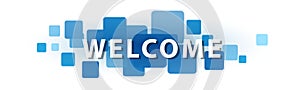 WELCOME letters banner on blue squares