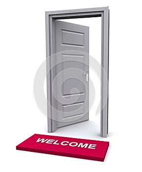 Welcome mat and open door