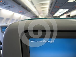 Welcome Message On Screen In Airplane Interior