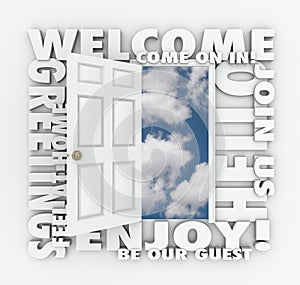 Welcome Open Door Hello Friendly Service Guest Invitation Words