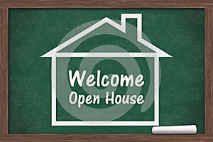 Welcome Open House message on a chalkboard