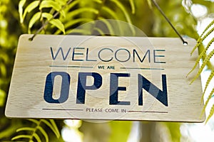 Welcome open sign for business background