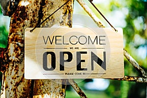 Welcome open sign for business background