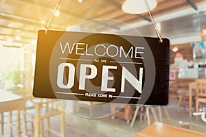 Welcome open sign for business background