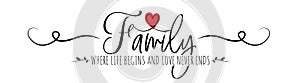 Family where love begins love never ends, vector photo