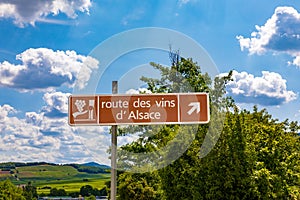 welcome sign at Alsace region engl: wine route in the alsace region in France