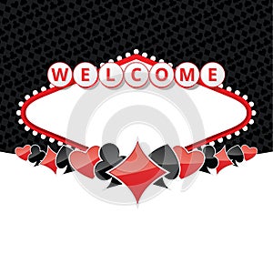 Welcome sign background with card suits