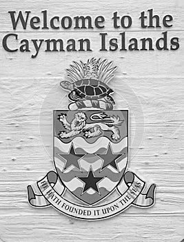 Welcome sign with the ocat of arms in Georgetown Grand Cayman, Cayman Islands, vintage, old stylo photo