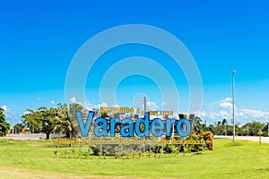 Welcome sign at the entrance to the city Varadero for tourists in Varadero Cuba - Serie Cuba